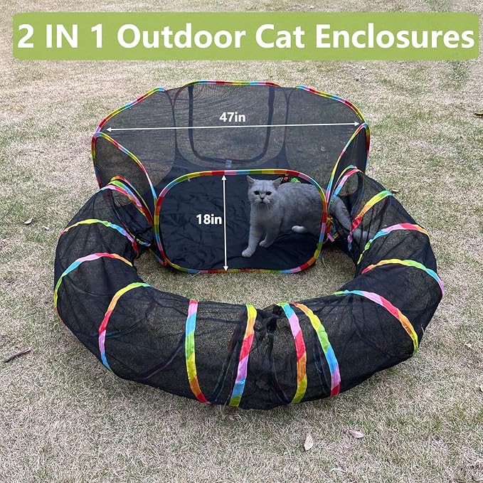 Outdoor Cat Enclosures, Cat Playground Portable Mesh Tent, Outside Circle Playpen Tunnel for Kitty, Rabbit, Puppy and Small Animals