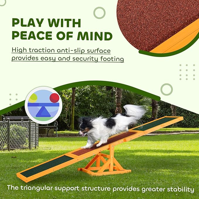 PawHut Wooden Dog Agility Seesaw for Training and Exercise, Platform Equipment Run Game Toy, Weather Resistant Pet Supplies, 71" L x 12" W x 12" H, Natural