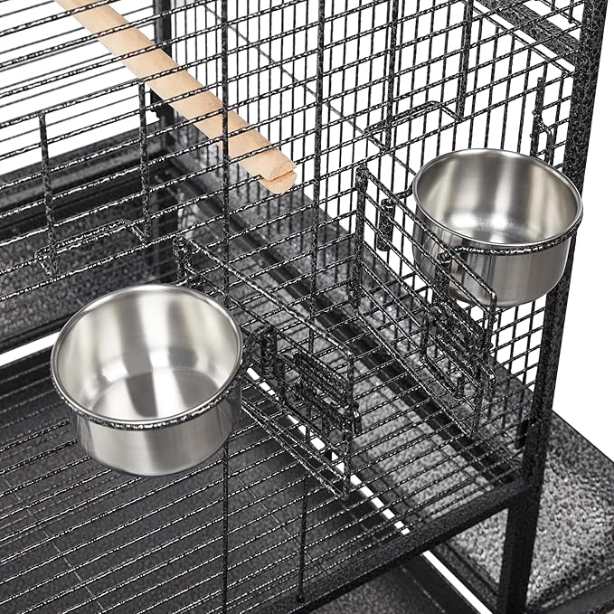 Yaheetech 69-inch Wrought Iron Rolling Large Parrot Bird Cage for African Grey Small Quaker Amazon Cockatiel Sun Parakeet Green Cheek Conure Dove Lovebird Budgie Play Top with Stand