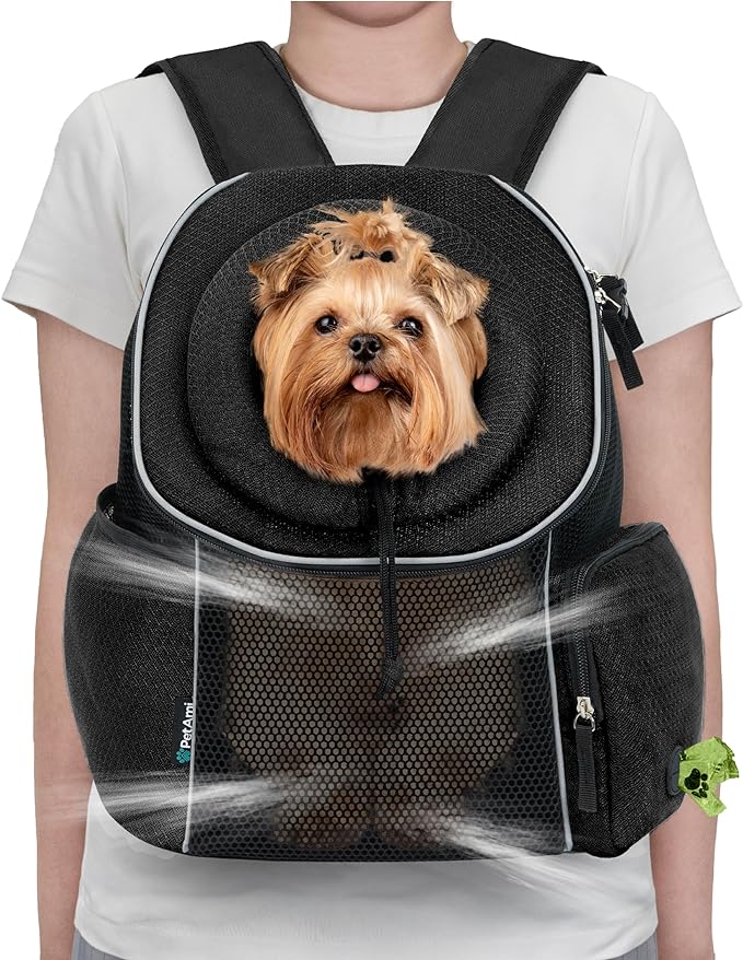 PetAmi Dog Front Carrier Backpack, Ventilated Adjustable Dog Pet Cat Chest Carrier Backpack, Dog Carrier for Hiking Camping Travel, Small Dog Puppy Medium Cat Carrying Bag, Max 14 lbs, Black