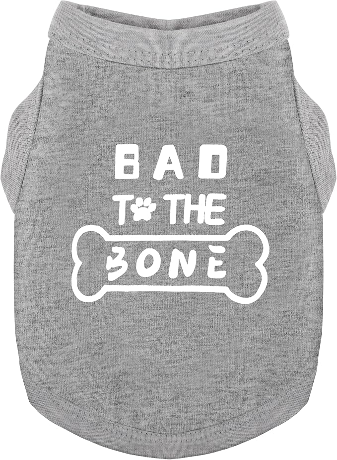 Discover Cozy Cotton Canine Wear: Soft, Lightweight, and Breathable Dog Shirt Vest with Eye-Catching Graphics(Bad to The Bone), Keeping Your Furry Friend Warm and Comfy! Grey XS