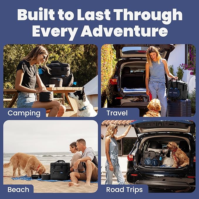 The Original Doggy Bag™ - Complete Dog Travel Bag for Supplies with 2 BPA-Free Travel Dog Bowls & 2 Pet Food Containers - Traveling Kit for Road Trips, Camping, Weekend Away or Doggy Gift: Charcoal