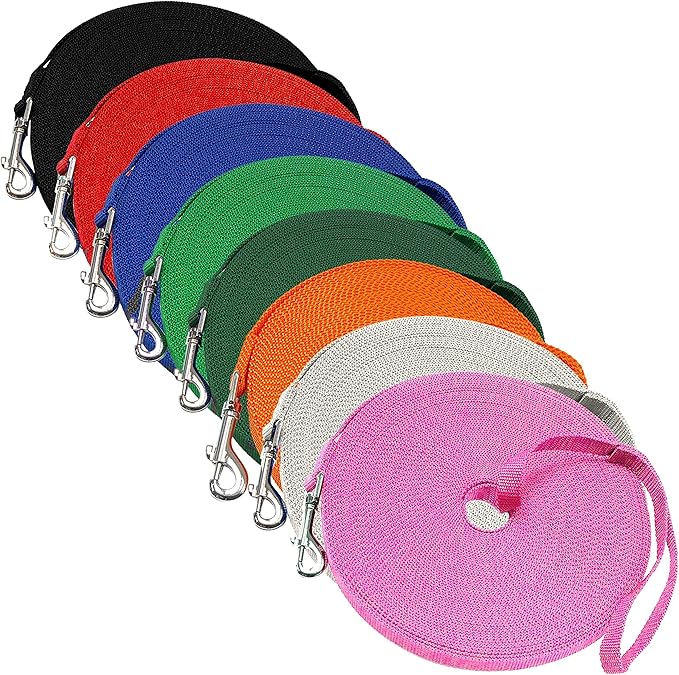 Downtown Pet Supply - Long Dog Leash - 15 ft Pink Nylon Dog Training Leash for Recall & Obedience