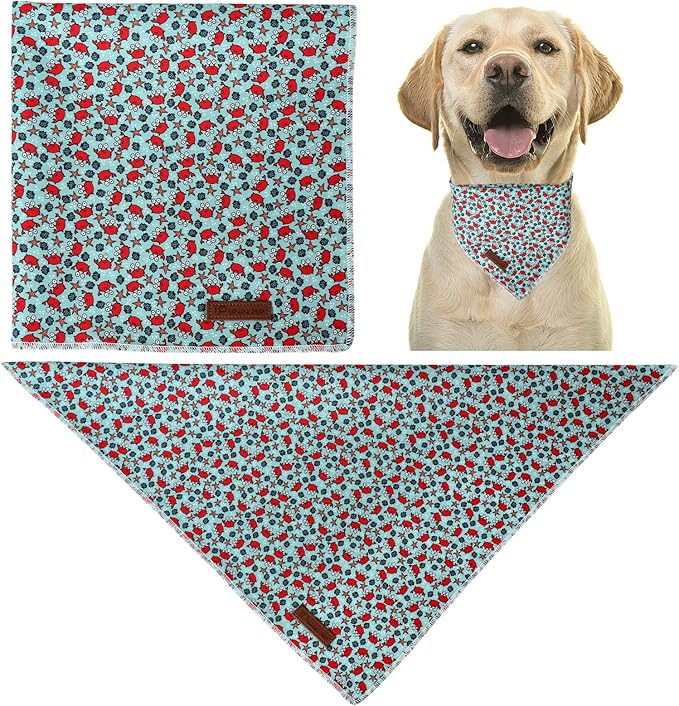 Summer Dog Bandana,Cute Pet Bandana with Crabs Pattern,Adjustable Blue Puppy Dog Bibs,Washable Triangle Dog Scarf for Boy,Girl Dogs or Cats…, UnderseaWorldParty