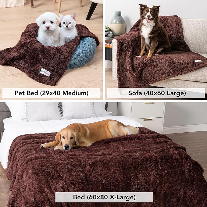 PetAmi Dog & Cat Blanket - Fluffy Soft, Sherpa Fleece, Calming Pet Blanket Throw for Bed, Sofa, Couch - Brown, Large 40x60