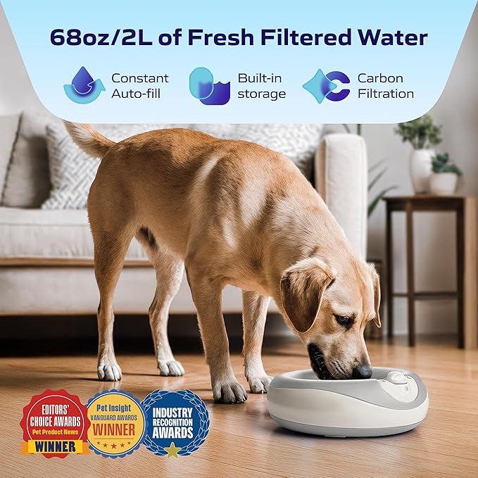 Filtered Portable Dog Water Dispenser [Upgraded 2025], 2L / 68oz, Automatic Pet Water Dispenser Noise-Free No Spill Water Bowl for Dogs, No Power Needed, Ideal for Medium & Large Pets