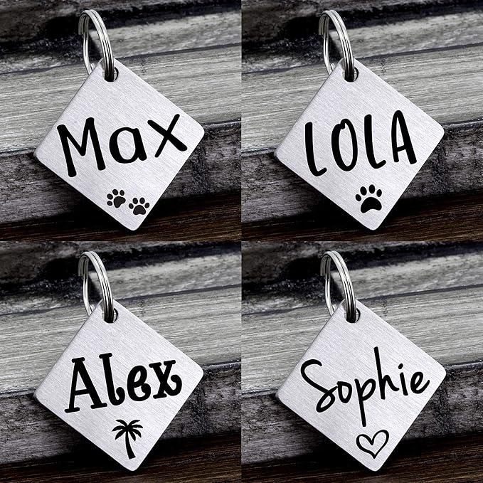Ultra Joys Dog ID Tag, Custom Dog Tag Personalized Cat Tag, Pet ID Tag, Brushed Stainless Steel Diamond Dog Tag Silver Large