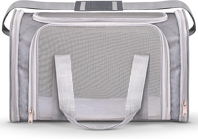 Pet Carrier for Cats, Rabbits, Guinea Pigs – Airline Approved Soft-Sided Travel Bag, Lightweight Dog Carrier, Ventilated & Foldable (Grey, Medium)