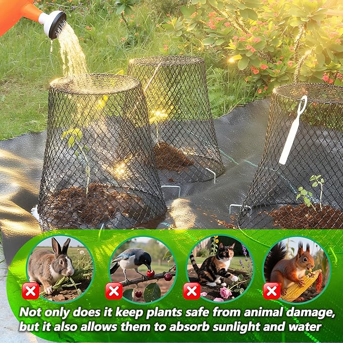 Anothera 20Pcs Chicken Wire Cloche Plant Covers, 9.2×9.2 Inches Plant Protectors from Animals, Metal Garden Plant Cages for Outdoor Plants, Keep Rabbits, Squirrels, Birds Out
