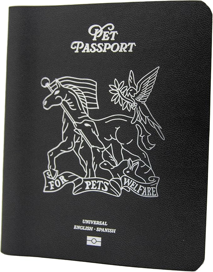 Color Premium PU Leather stitch-sewn US Pet Passport Medical Record for Pet Health and Vaccination English + Spanish for Cat, Dog, Puppy and Kitten (Dark Gray, Single)