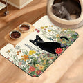 Dog Bowl Mat,Cat Black Pet Feeding Mat for Floors Waterproof,Color Flowers Absorbent Dogs Placemat for Food and Water Quick Dry Pet Cat Feeding Mats with Non Slip Bottom 16" x 24"