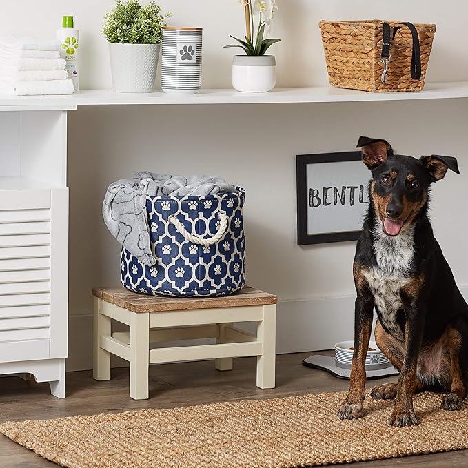 Bone Dry Pet Storage Collection Lattice Paw Print, Nautical Blue, Small Round