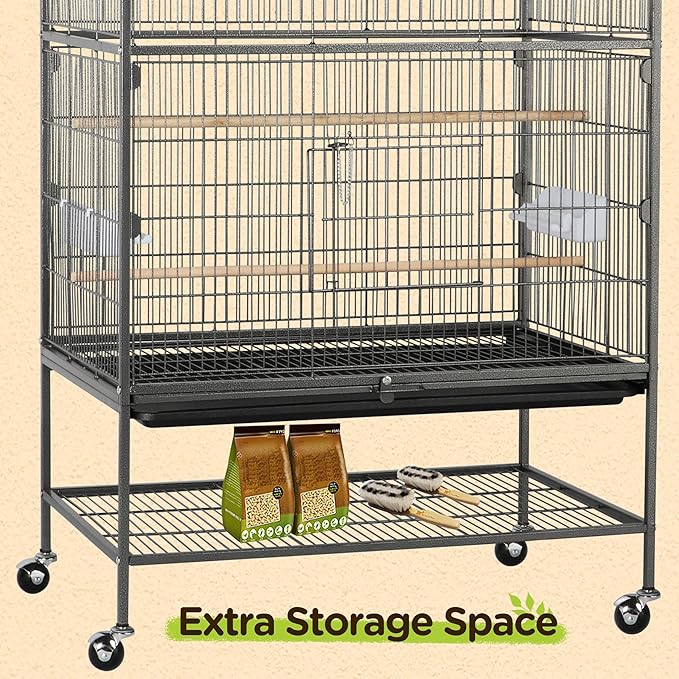 Yaheetech 52-inch Wrought Steel Standing Large Flight King Bird Cage for Cockatiels African Grey Quaker Amazon Sun Parakeets Green Cheek Conures Pigeons Parrot Bird Cage Birdcage with Stand