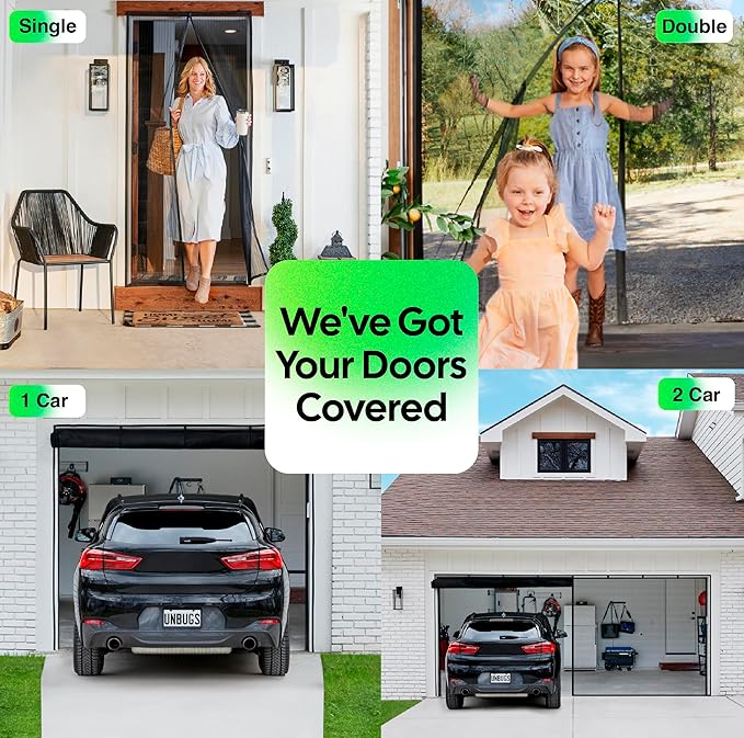 UnBugs Magnetic Screen Door - Fits Doors up to 34 x 82 Inches Max (Item Size 36 x 83) - Pet & Kid Friendly Self-Closing - Hands Free Magnet Closure - Bugs Out & Breeze In
