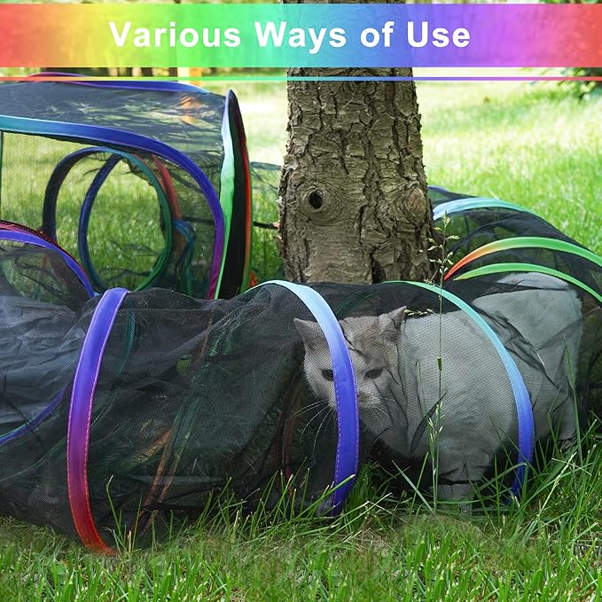 Foldable Cat Enclosure - Portable Outdoor Pet Tent with Tunnel, Breathable Mesh Playpen for Dogs, Small Rabbits, Includes Carry Bag（Color）