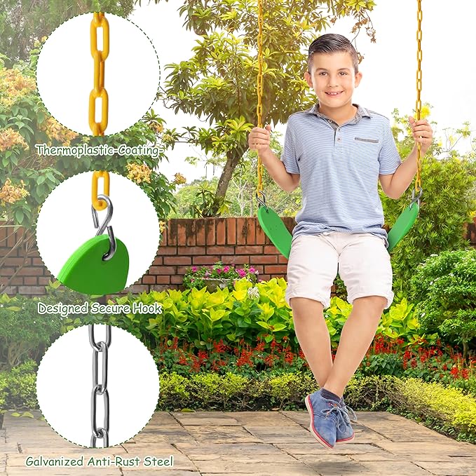Sunnyglade 2PCS Swings Seats Heavy Duty with 66" Chain, Playground Swing Set Accessories Replacement with Snap Hooks, Support 250lb (2, Grass Green)