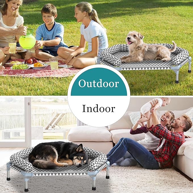 Orthopedic Dog Bed for Medium Dogs - Removable Bolsters & Cleanable Cover,Elevated Outdoor Dog Bed,Easy to Assemble,Up to 100lbs,Medium