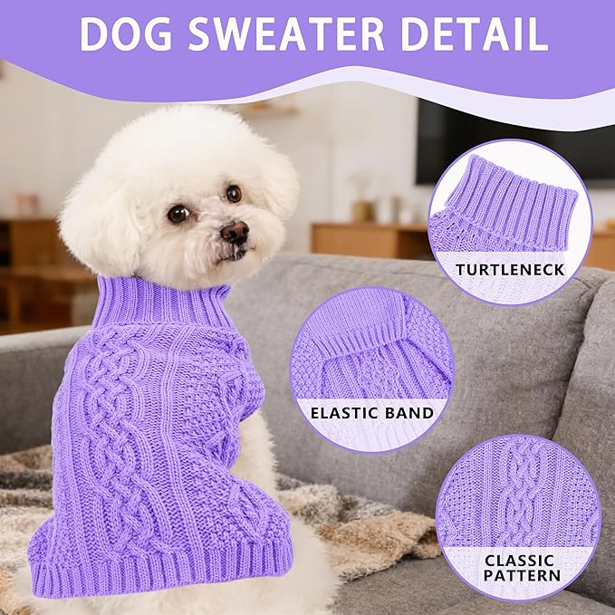 Dog Sweaters for Small Dogs Fall Winter Puppy Sweater Warm Dog Clothes for Chihuahua Solid Sleeveless Doggy Pullover Knitwear Turtleneck Knit Pet Cat Sweater (Purple, Small)