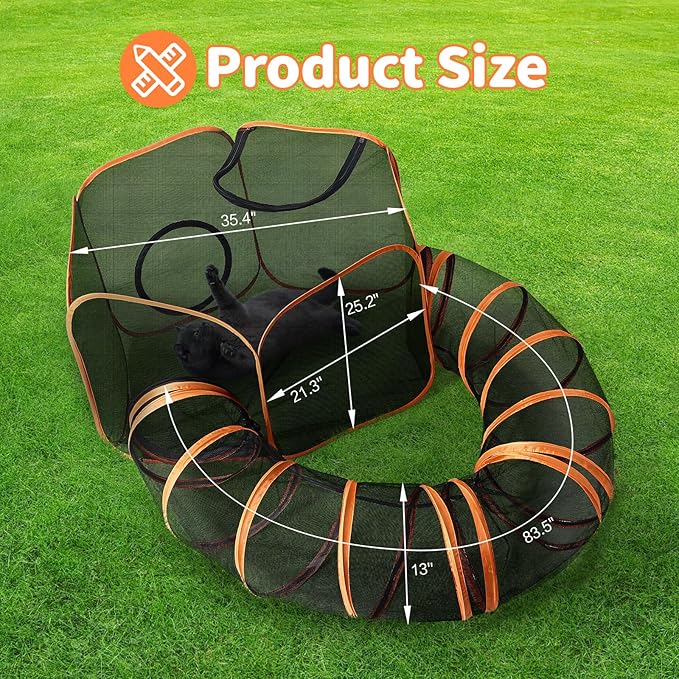 Outdoor Cat Enclosure with Circle Tunnel for Kitten Kitty Run - Portable Cat Playpen Tent Outdoor Indoor Pet Tent for Outside Small Animals