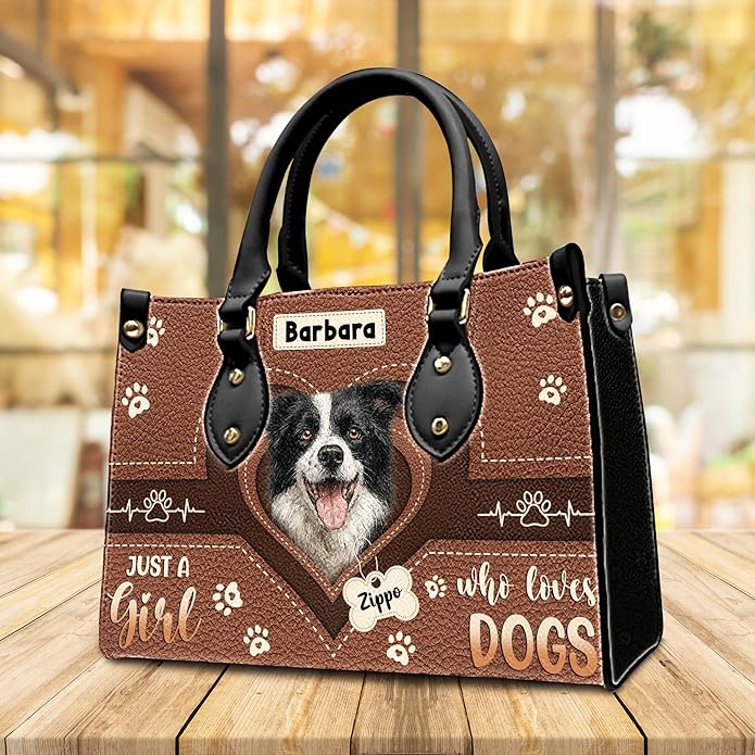 Personalized Pet Mom Leather Handbag – Custom Name Dog Cat Photo Purse, Pet Lover Gifts for Women, Christmas
