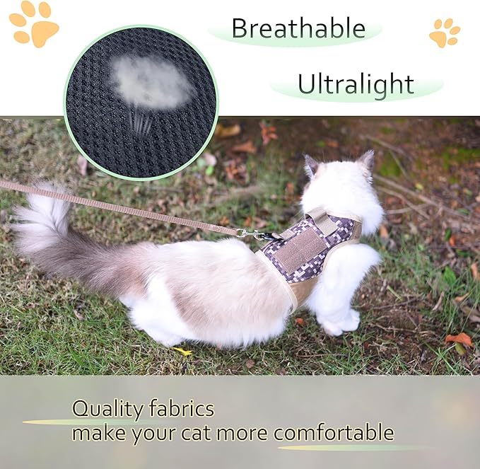 Tactical Cat Harness and Leash for Walking Escape Proof, Desert Camo, X-Large, Adjustable Cat Walking Jackets, Padded Stylish Cat Vest for Winter