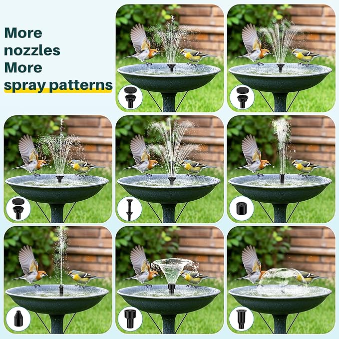 Biling 5.5W Solar Fountain Pump for Bird Bath, DIY Solar Water Pump with Double-Layer Nozzles & Dry-Run Protection 5 FT Tubing for Birdbath, Garden Ponds, Water Features