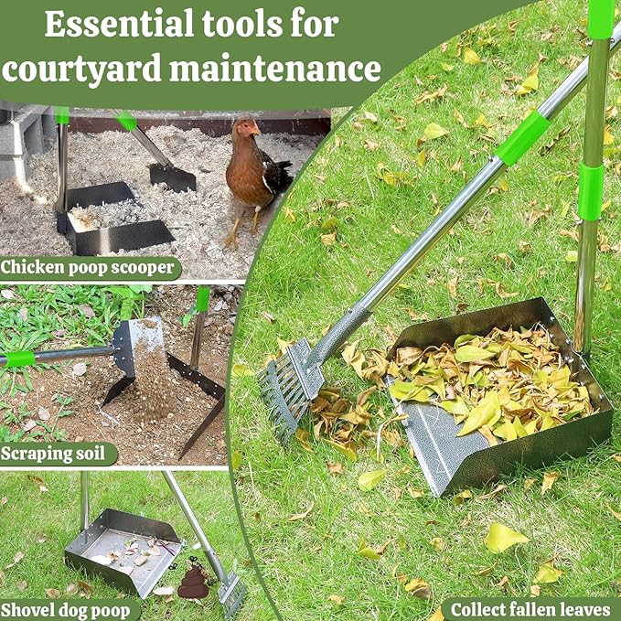 T2Y 48.8" Extra Long Handle Dog Pooper Scooper for Large Dogs, Heavy Duty Metal Poop Scooper for Yard, Stainless Steel Dog Poop Rake and Tray Set, Rust-Proof Pet Waste Removal for Grass/Gravel/Dirt