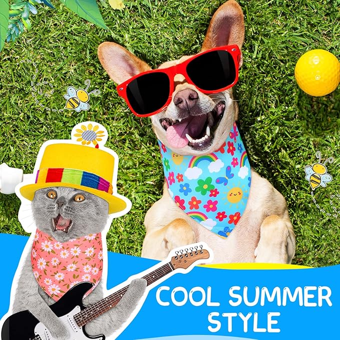 Eccliy 30 Pack Flower Dog Bandanas Bulk Summer Soft Triangle Dog Scarfs Polyester Bandana Pet Costume Cute Scarf Bibs with Flowers Patterns for Small Medium Large