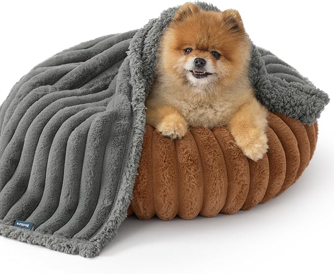 Bedsure ComfyFleece™ Waterproof Dog Blankets for Small Dogs - Soft Puppy Cat Blanket Corduroy Fleece Washable, Cozy Calming Reversible Furniture Protection for Pet Kitten Doggy,25"x35", Warm Grey