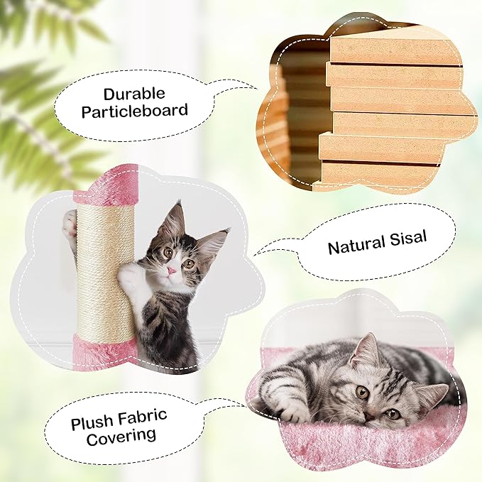 Yaheetech XL Cat Tree, 80in Multi-Level Cat Tower w/Scratching Posts, Double Condo, Perched Platforms and Dangling Balls, Pet Activity Center for Kittens, Pink