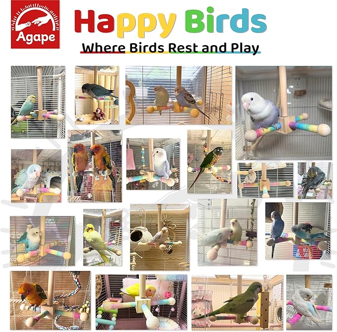 Agape Bird Toy, Parrot 360° Interactive Rotating Perch, Bird Cage Accessories for Small and Medium Parrots to Expend Energy, Wooden Stand for Parakeets Cockatiels Lovebirds Conures Finches Budgies