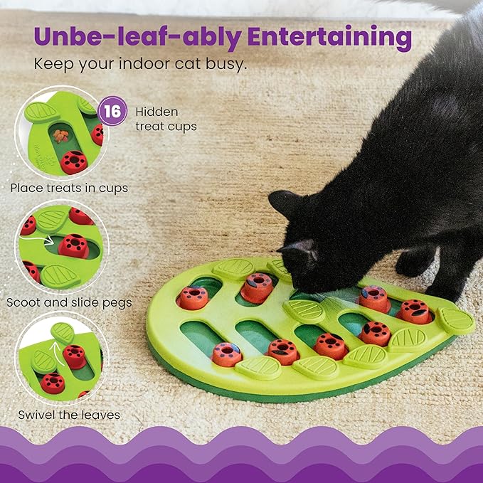 Catstages Nina Ottosson Buggin' Out Puzzle & Play – Interactive Cat Puzzle Feeder for Indoor Cats, 16 Hidden Treat Compartments, Slow Feeder, Durable & Easy-Clean, 13in x 9.5in