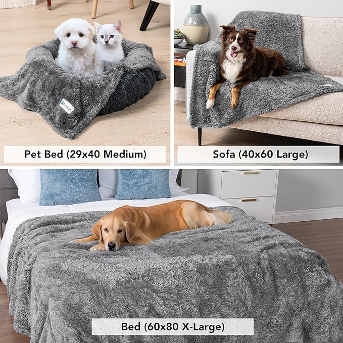 PetAmi Dog Blanket for Large Medium Dogs Grey, Fluffy Soft Puppy Blanket, Sherpa Fleece Cat Blanket for Kitten Doggie, Calming Pet Blanket Throw for Bed Washable Sofa Couch Cover, Large 40x60