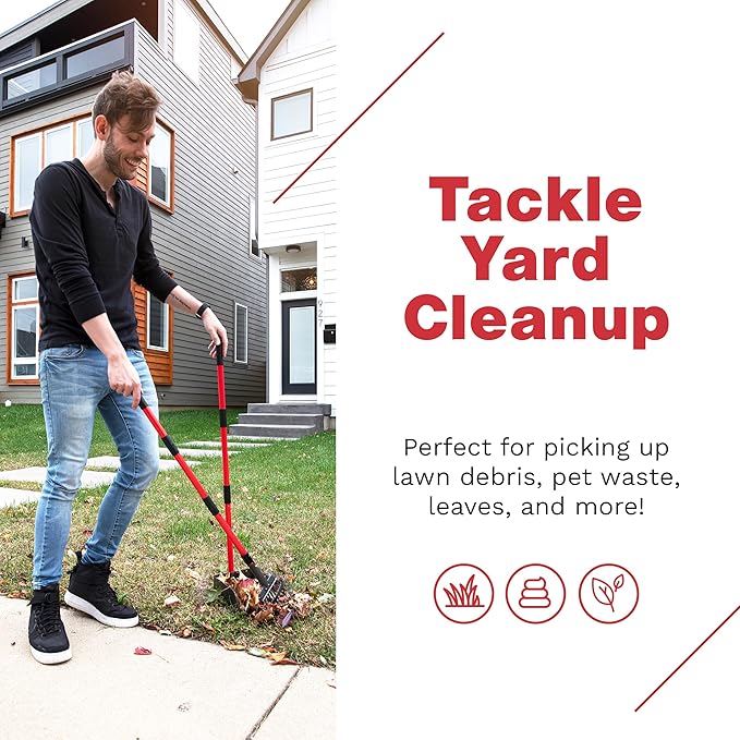 Pooper Scooper for Large Dogs and Small Dogs, Metal Poop Scooper Set with Long Handle Rake and Heavy Duty Tray for Yard, Grass, Dirt or Gravel, Heavy Duty Aluminum Poop Picker Upper
