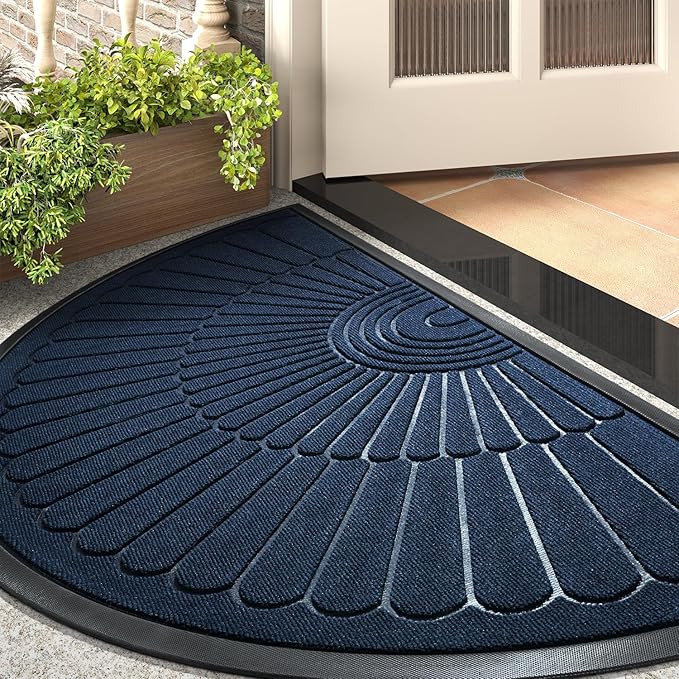 tchdio Door Mat Outdoor Indoor Entrance Doormat-Semicircular Durable Rubber Non Slip Front Door Mat for Outside Inside Entry Entryway Dirt Trapper WelcomeMat for Muddy Paws and Shoes-Blue 24”x47”