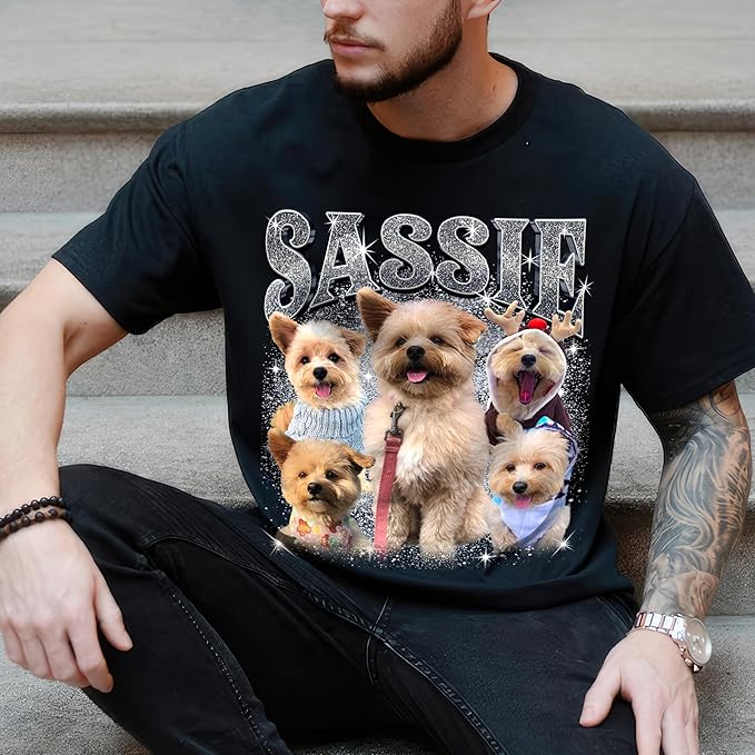JIX & JOKY Custom Your Own Bootleg Rap Shirts with Dog Faces Custom Pet Shirt for Men Graphic Tshirt Gift Idea for Pet Lovers