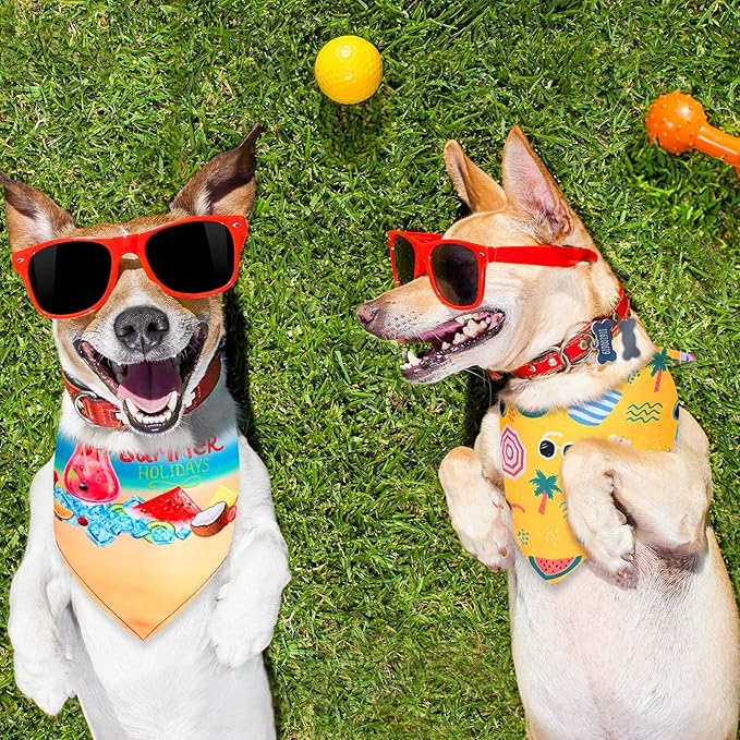Frienda 20 Pcs Summer Spring Dog Bandanas Hawaiian Style Washable Triangle Pet Bibs Assortment Puppy Kerchief Accessories for Small Medium Pets Dogs Cats(Large)