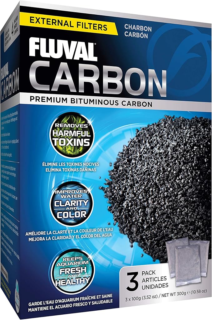 Fluval Carbon Filter Media for Aquariums, Premium Bituminous Carbon Inserts, 100-gram Nylon Bags, 3 Count (Pack of 1), A1440