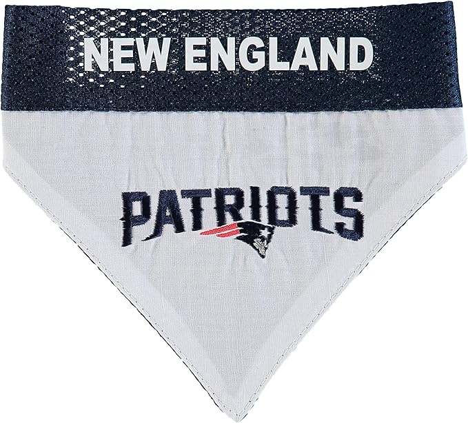 Pets First NFL DOG BANDANA - NEW ENGLAND PATRIOTS REVERSIBLE PET BANDANA. 2 Sided Sports Bandana with a PREMIUM Embroidery TEAM LOGO, Small/Medium. - 2 Sizes & 32 NFL Teams available, NEP-3217-S-M