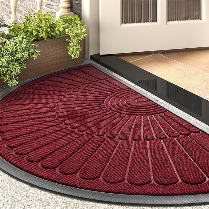 tchdio Door Mat Outdoor Indoor Entrance Doormat-Semicircular Durable Rubber Non Slip Front Door Mat for Outside Inside Entry Entryway Dirt Trapper WelcomeMat for Muddy Paws and Shoes-Red 24”x47”