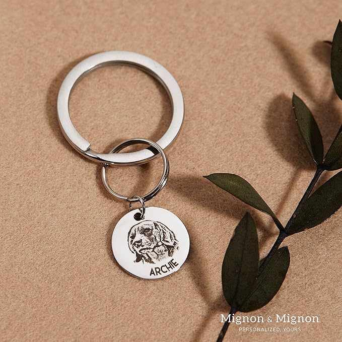 MignonandMignon Custom Pet Portrait Keychain Personalized Multiple Dog Cat Photo Engraved Memorial Christmas Gifts -LCKR-AP