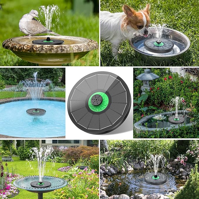 Yzert Solar Fountain Full Glass Panel No Battery, 3.5W Solar Bird Bath Fountains with 4 Fixed Rods & 7 Nozzles, Solar Fountain Pump for Bird Bath, Garden, Pond, Pool, Patio -Black Panel
