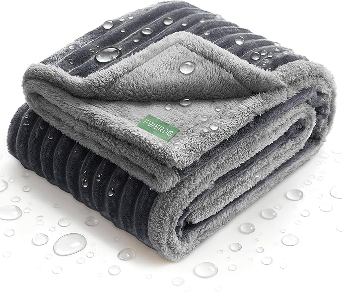 Waterproof Dog Blanket for Couch - Washable Medium Pet Blanket for Furniture Protector, Cozy Fleece Calming Dog Crate Blankets for Indoors & Outdoors, Dark Grey, 30"x40"