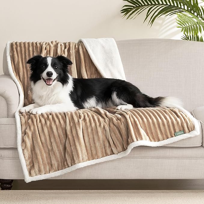 Waterproof Puppy Blankets for Small Dogs - Cozy Fleece Calming Cat Blanket for Couch Furniture Protector, Washable Dog Blankets for Indoors & Outdoors, Linen, 25"x35"