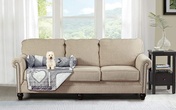 Brilliant Sunshine Quilted Calming Dog Bed Mat, Removable Washable Cover, Cushion Protector and Couch Covers for Dogs, Pets, Cats, Medium, Grey Heart Love Patchwork