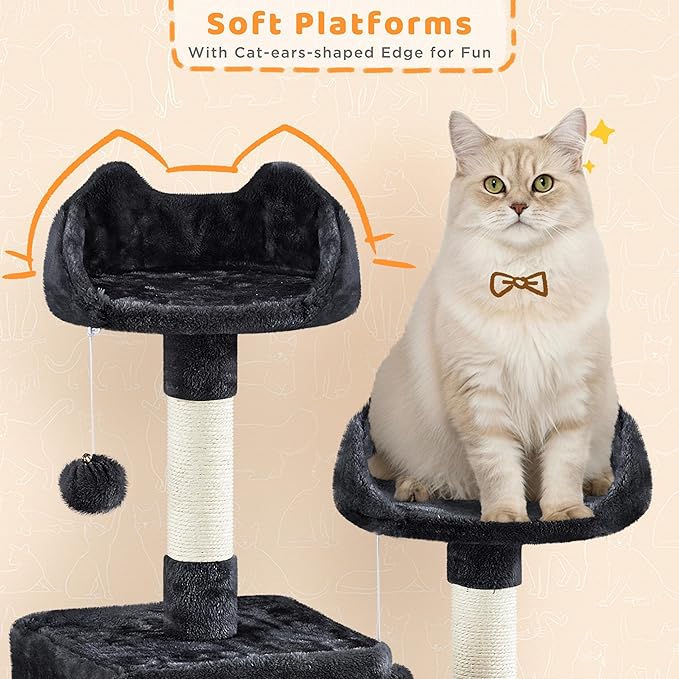 Yaheetech Cat Tree, 82.5in Extra Large Tower w/Cute Perches, Cozy Condo, 8 Scratching Posts, Basket, Multi Level Cat Tree for Indoor Cats, Black