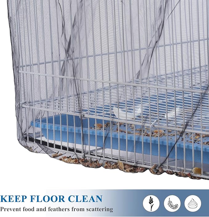 Mogoko Universal Bird Cage Seed Catcher,Seed Catcher Guard Net Cover,Parrot Nylon Mesh Net Cover,Soft Airy Cage Net Stretchy Skirt for Round Square Cages