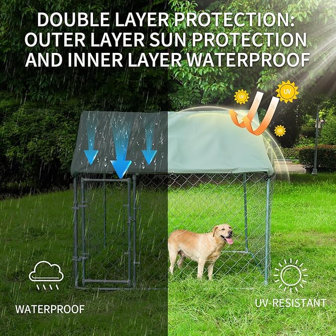 80"x80"x72" Outdoor Dog Kennel for Large Dogs - Heavy Duty Galvanized Steel Enclosure with Waterproof Roof & Secure Safety Lock Large Dog Playpen for Backyard, Weather-Resistant Pet Enclosure