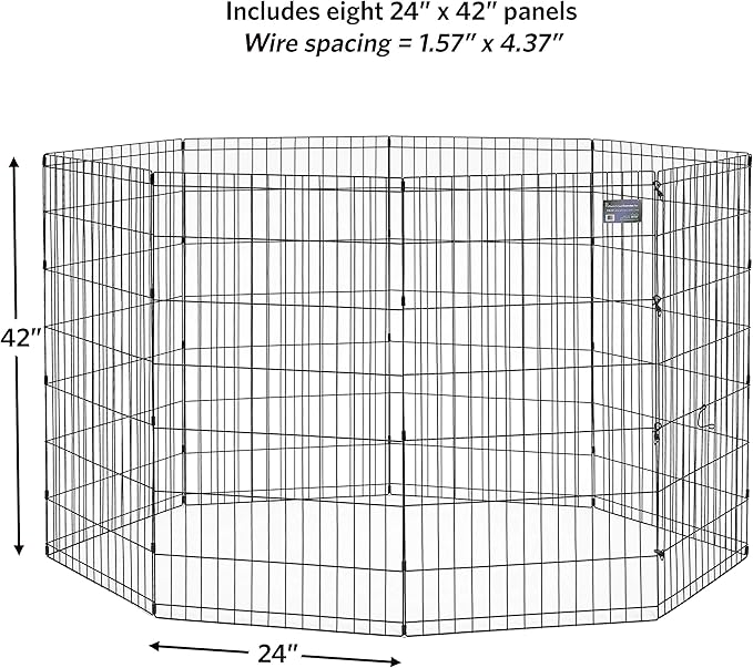 MidWest Homes for Pets Folding Metal Dog Exercise Pen, Indoor/Outdoor Playpen with No Door, Provides 16 Sq Feet of Play Space, 42-Inches Tall, Black E-Coated