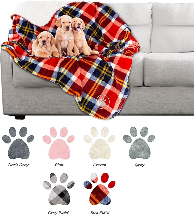 Waterproof Pet Blanket - 50x60 Reversible Plaid Throw Protects Couch, Car, Bed from Spills, Stains, or Fur - Dog and Cat Blankets by Petmaker (Red)